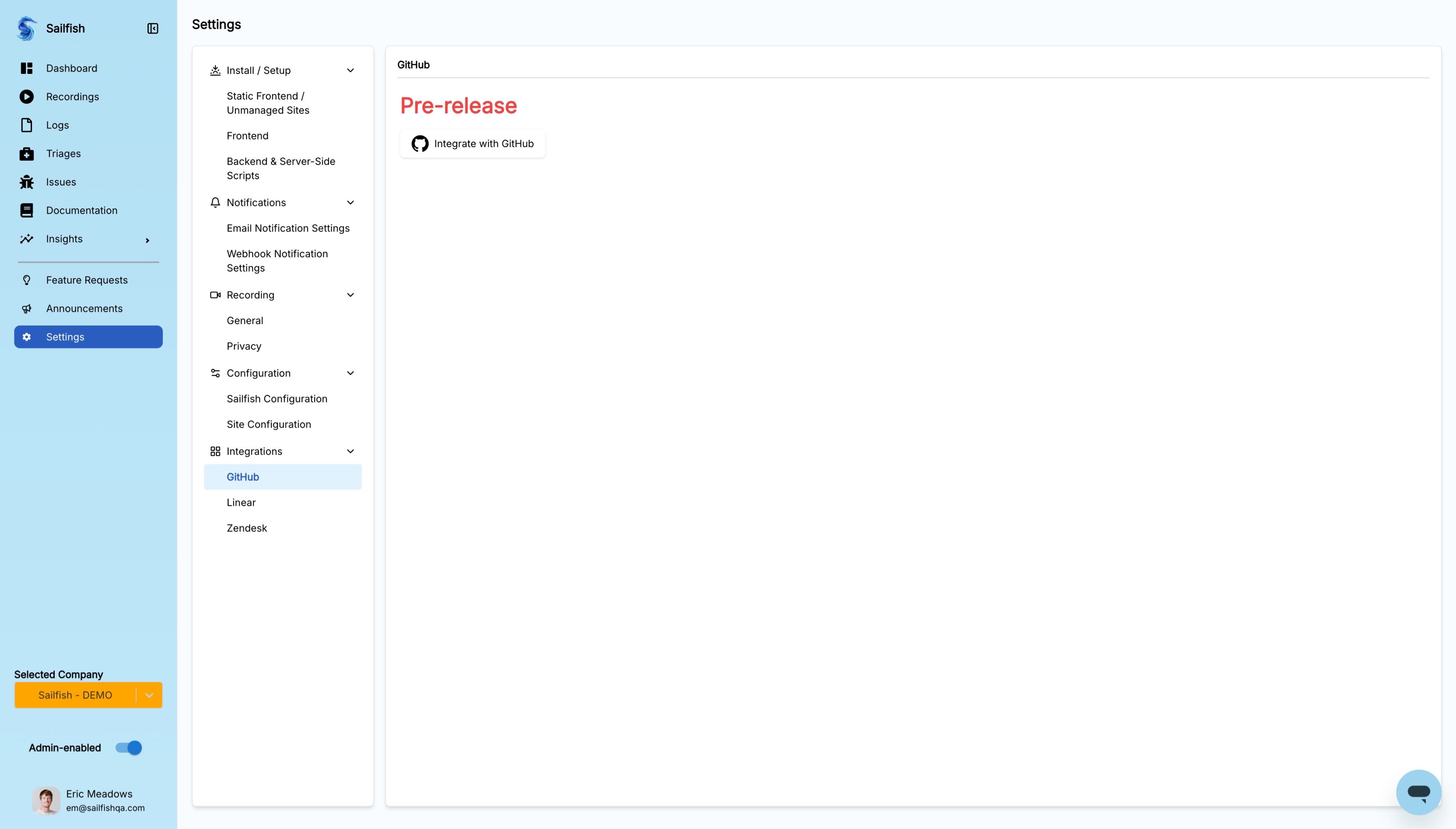 Sailfish AI - GitHub Integration Page